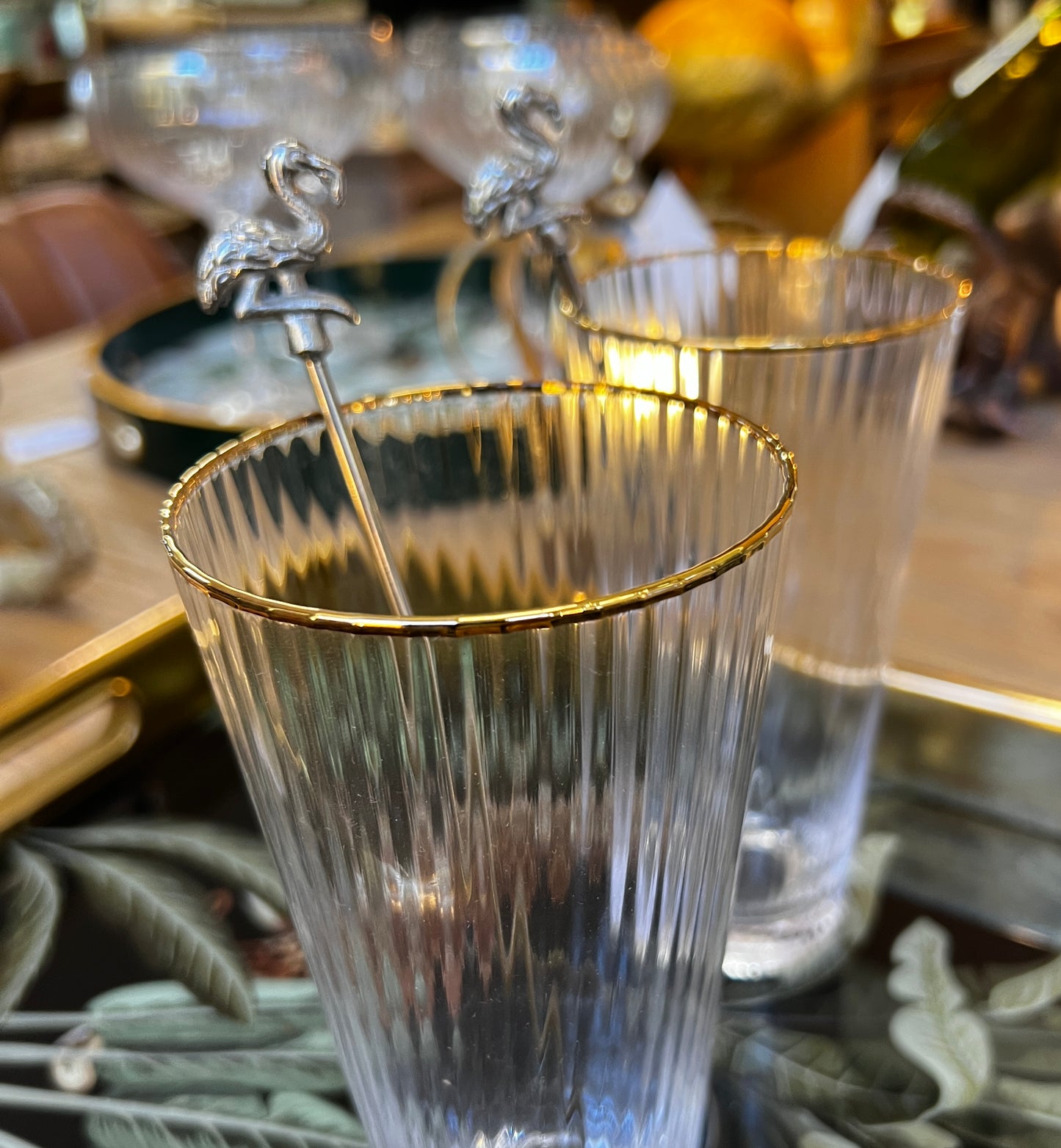 Set of 4 Nickel Flamingo Drinks Stirrers