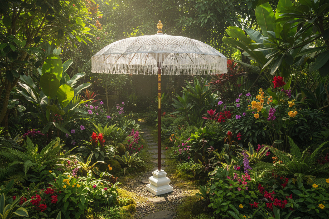 Bali White Macrame Sun Parasol