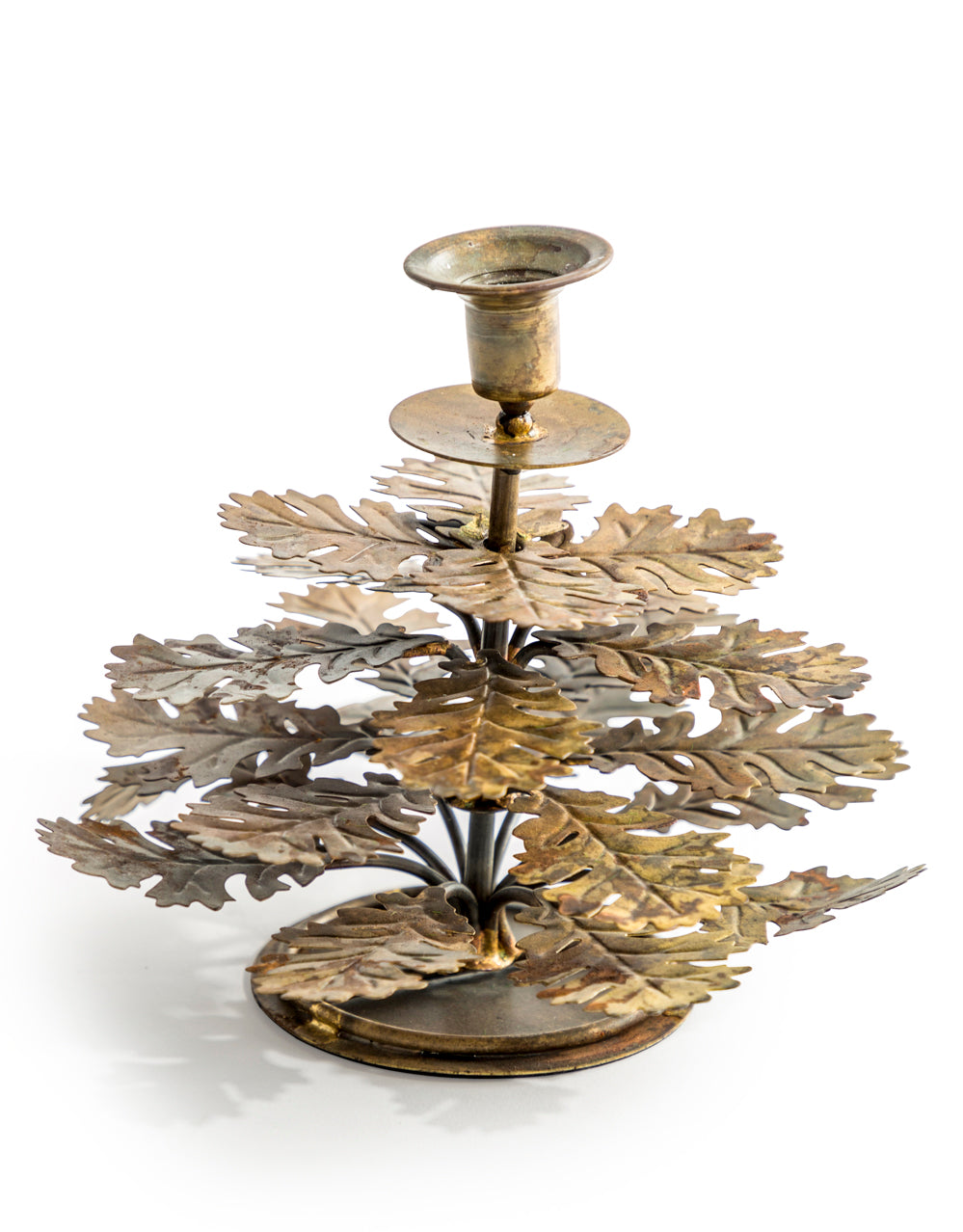 Antique Gold Oak Leaf Candle Holder