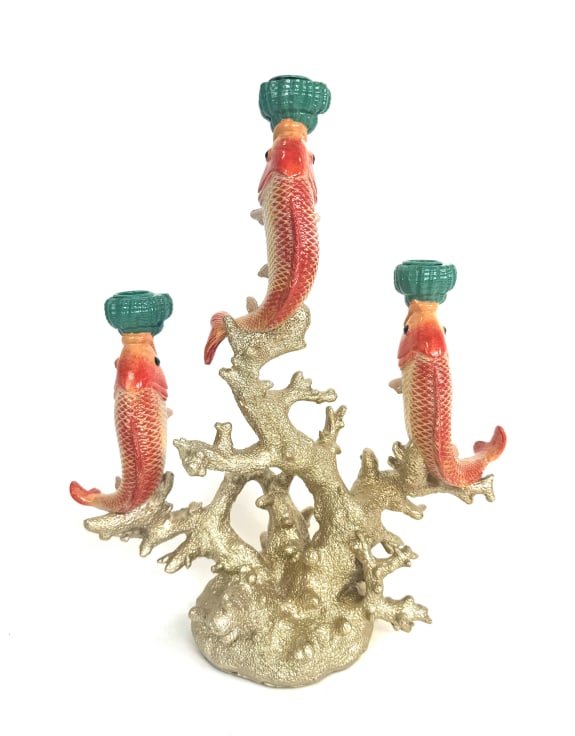 Ornate Carp & Coral Candlestick