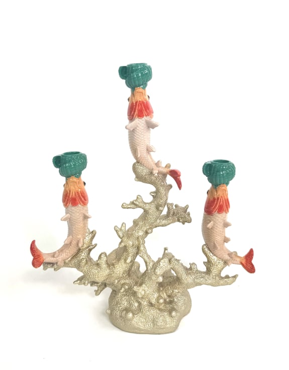 Ornate Carp & Coral Candlestick