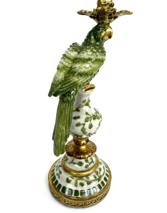Ornate Parrot Candlestick Green