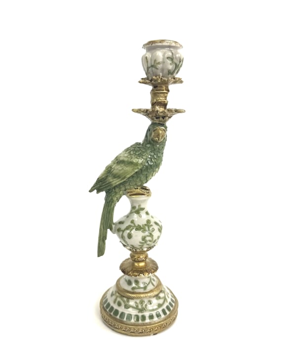 Ornate Parrot Candlestick Green