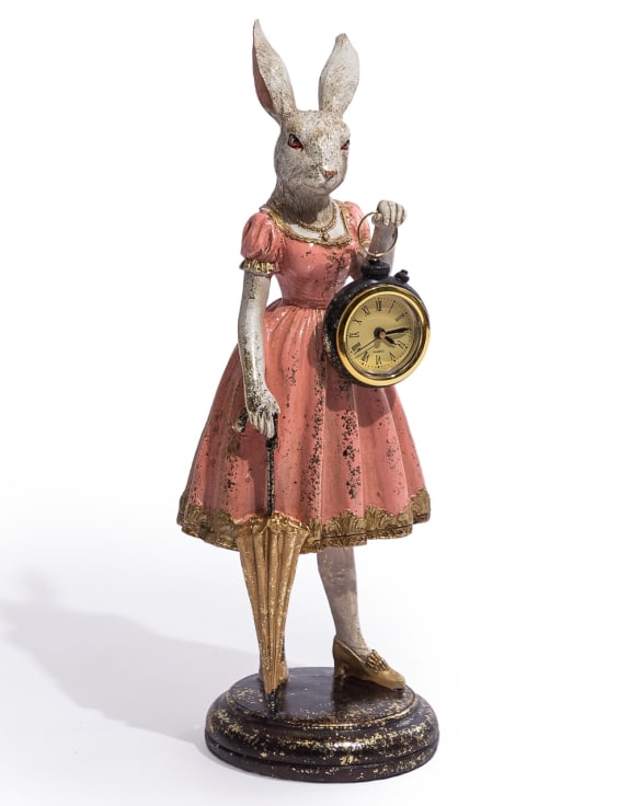 The Lady White Rabbit Standing Clock Figure Pink