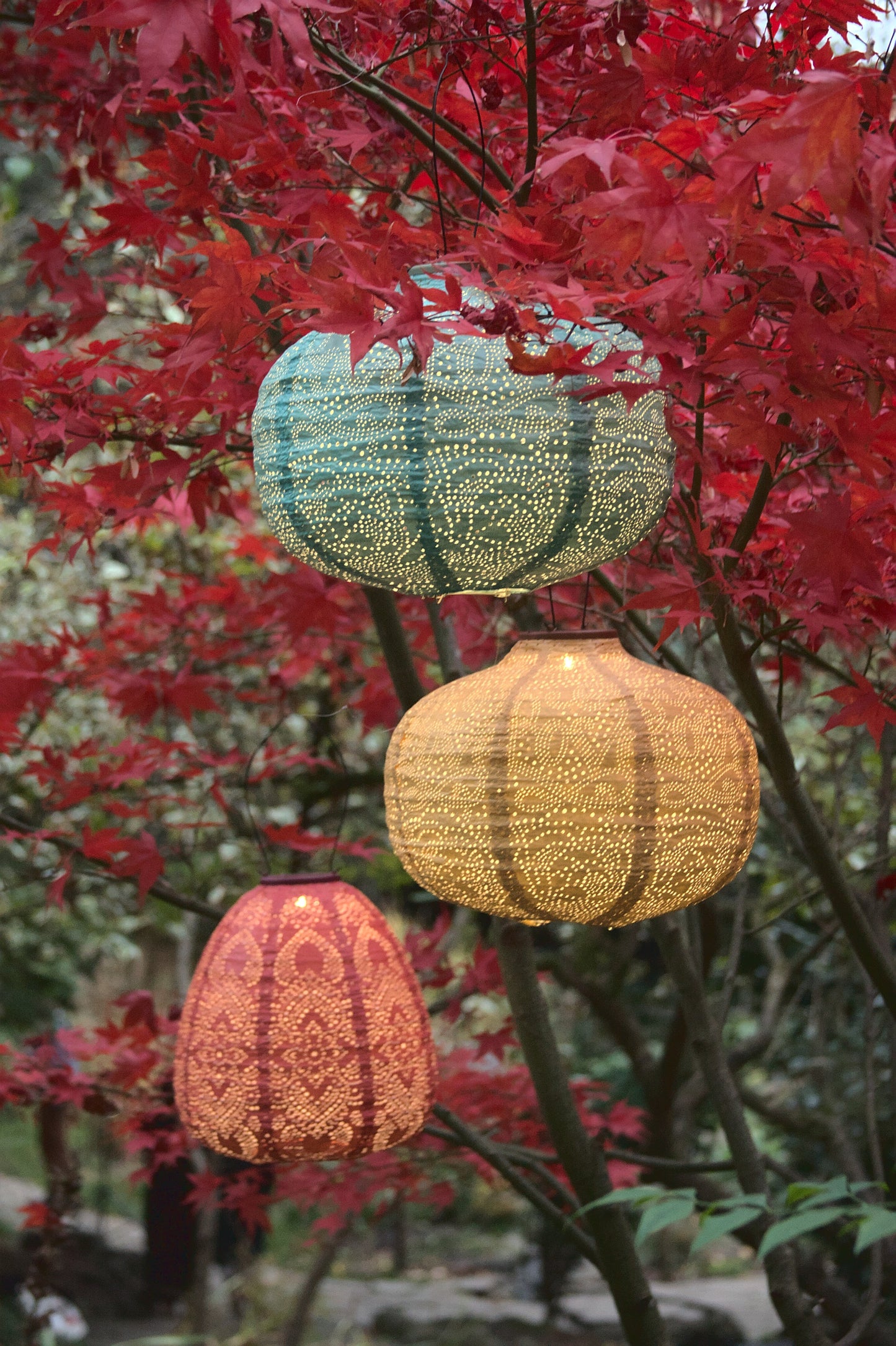 Solar Pumpkin Teal Lantern