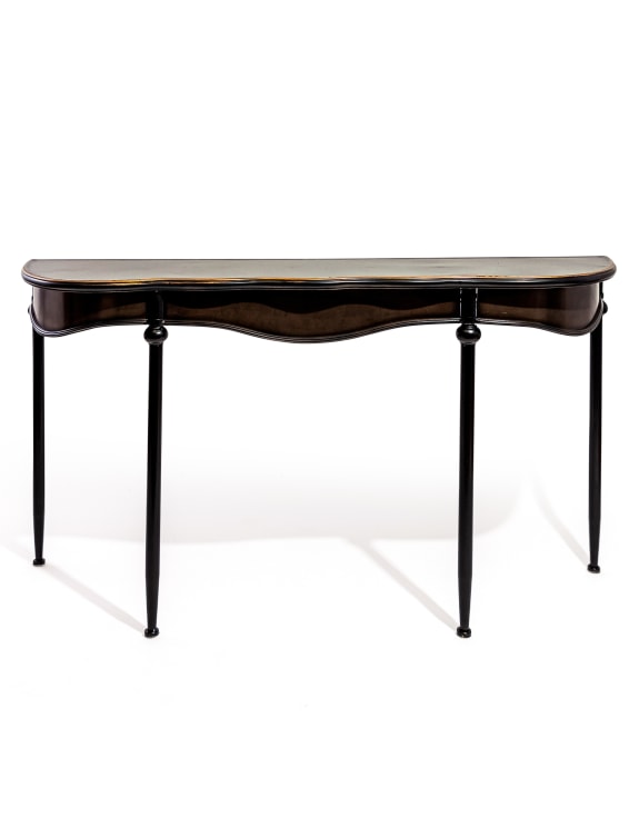 Black and Antiqued Gold Metal Console Table