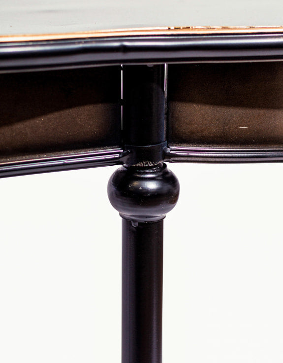 Black and Antiqued Gold Metal Console Table