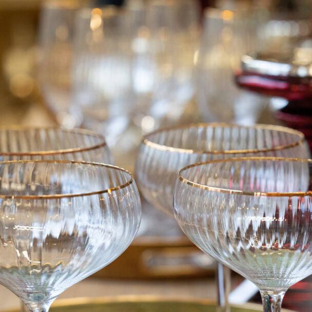 Set of 6 Large Traditional Coupe Champagne Glasses with Gold Rims