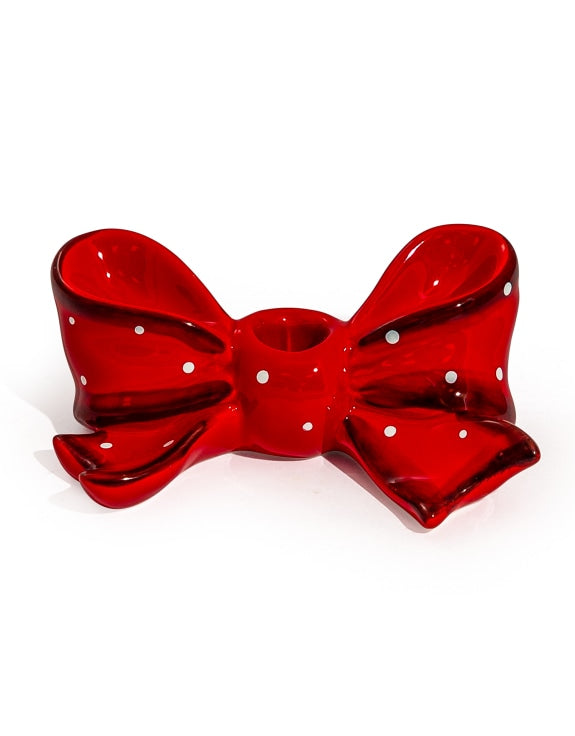 Red Spotted Ribbon Bow Candlestick