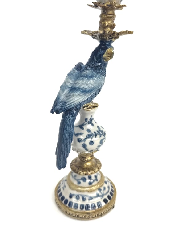 Ornate Parrot Candlestick Blue