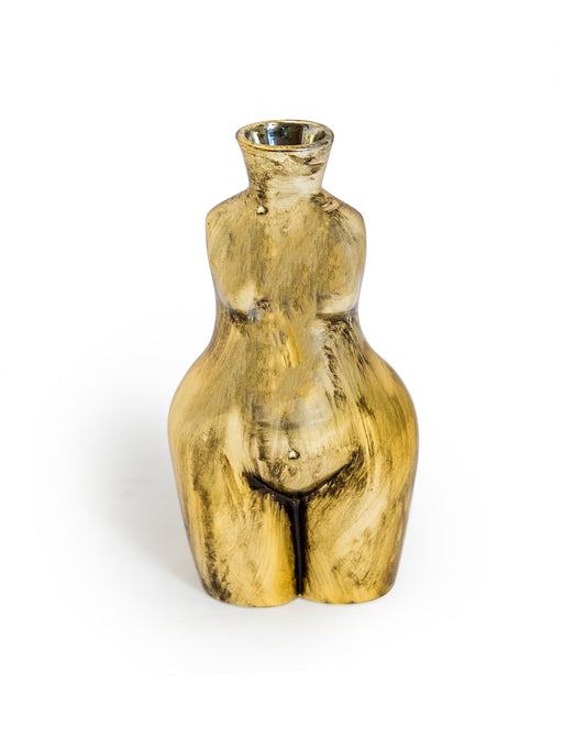 Antique Gold Medium Female Body Ceramic Stem Vase