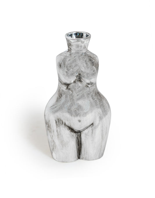 Antique Silver Medium Female Body Ceramic Stem Vase