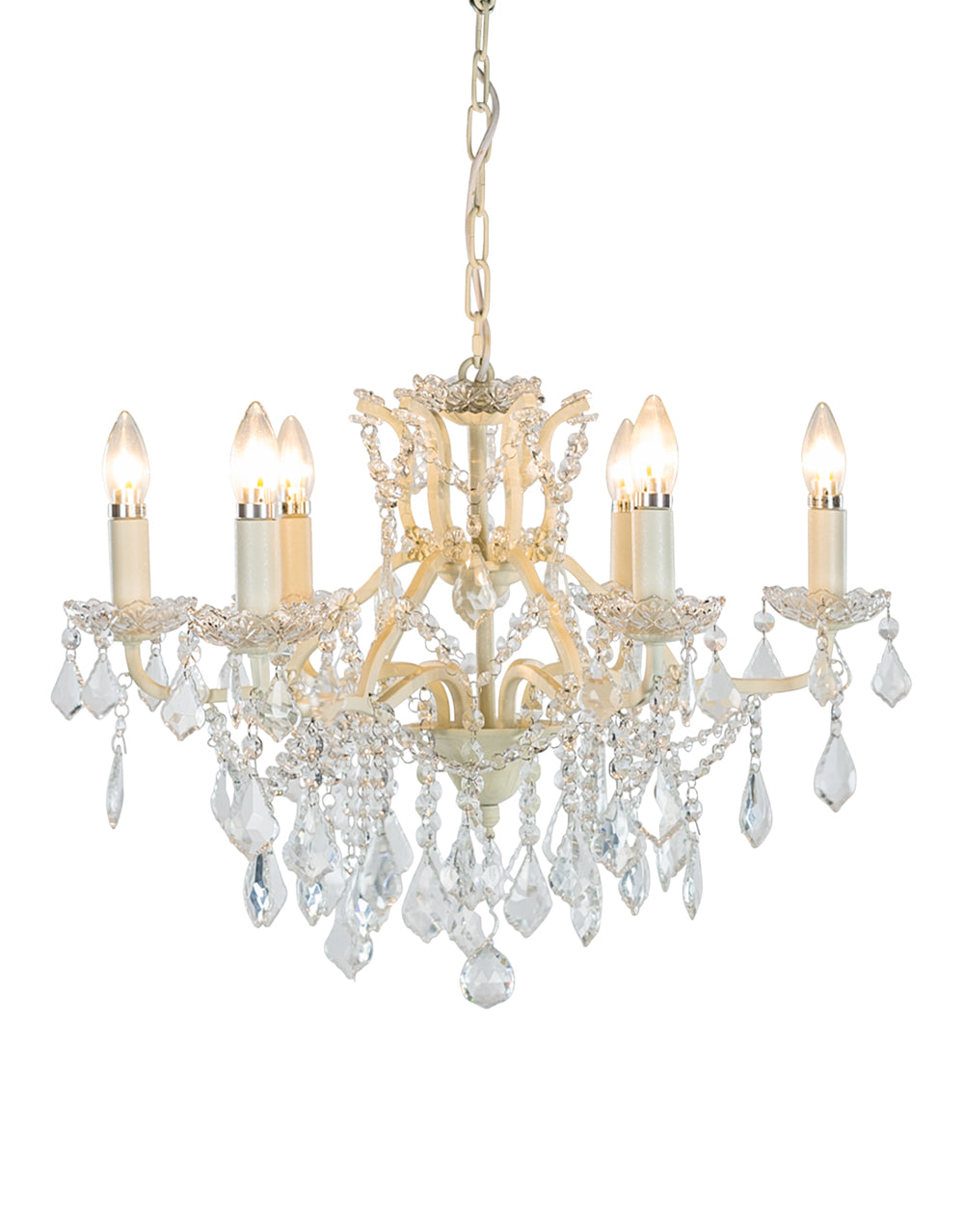 Antique Crackle White 6 Branch Shallow Chandelier - Back In Stock
