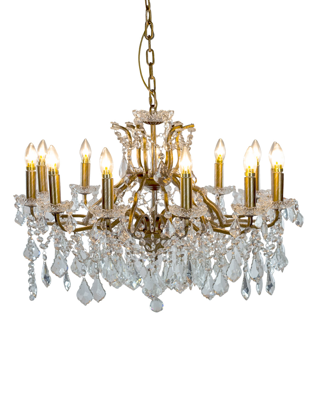 Large 12 Branch Shallow Gold Chandelier - Back In Stock