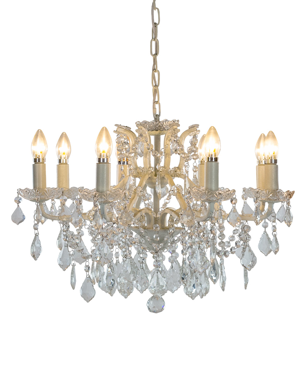 Antique Crackle White 8 Branch Shallow Chandelier