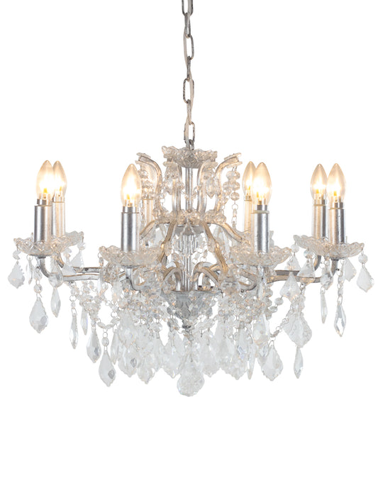 Antiqued Silver 8 Branch Shallow Chandelier