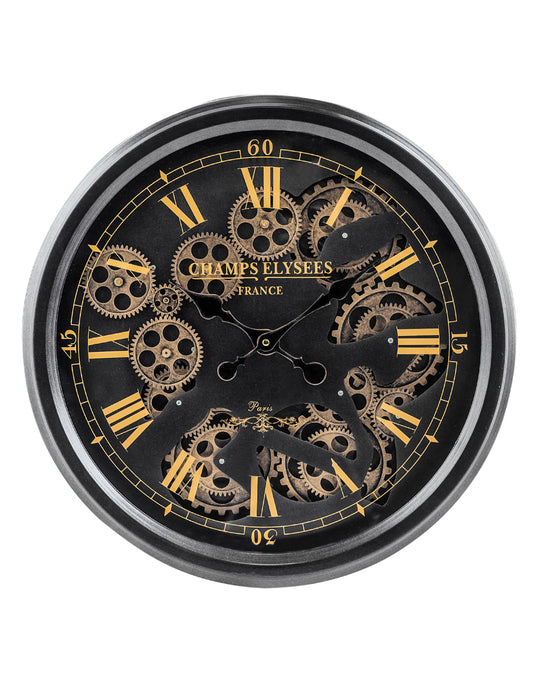 Black and Gold Medium Moving Gears Clock