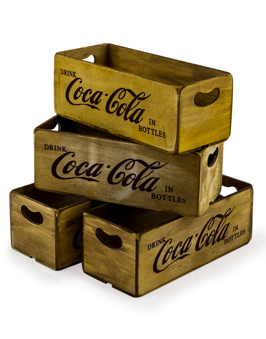 Set of 4 Antiqued Cola Wooden Boxes