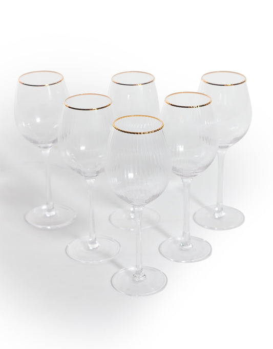 Set of 6 Traditional Wine Glasses with Gold Rims
