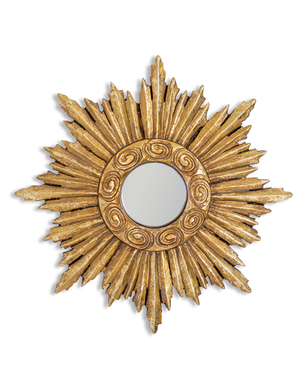 Ornate Antiqued Gold Ornate Framed Small Convex Mirror