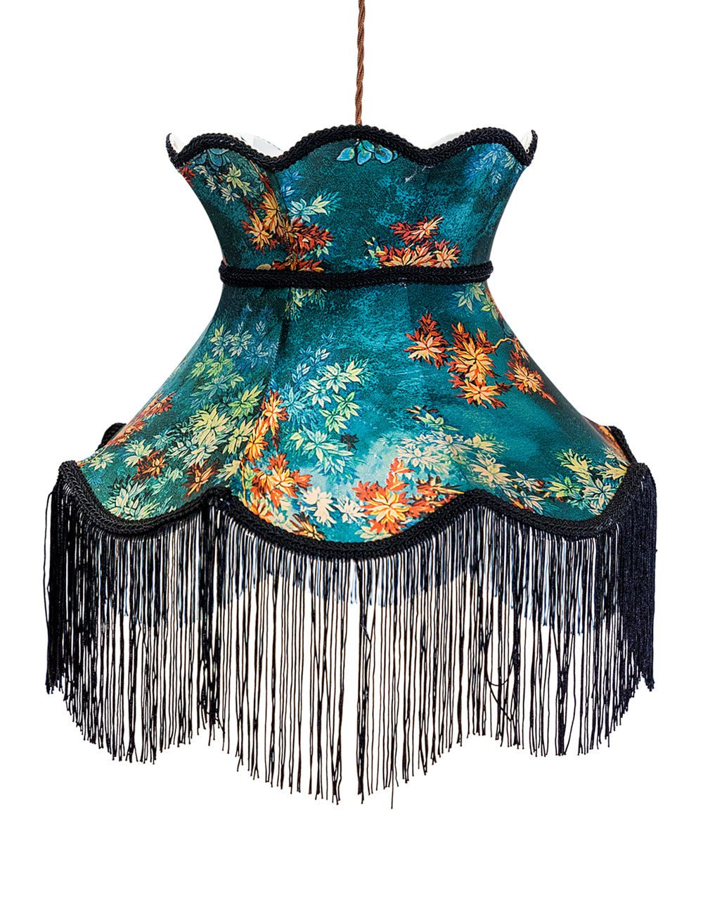 Floral Design Tall Black Frilled Lampshade
