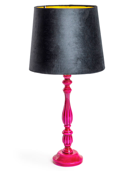 Hot Pink Gloss Table Lamp with Metallic-Lined Velvet Shade