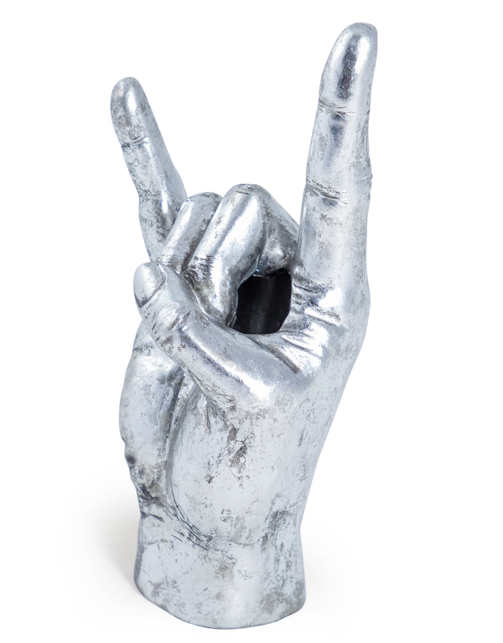 Large Antique Silver "Rock On!" Hand Ornament/Vase