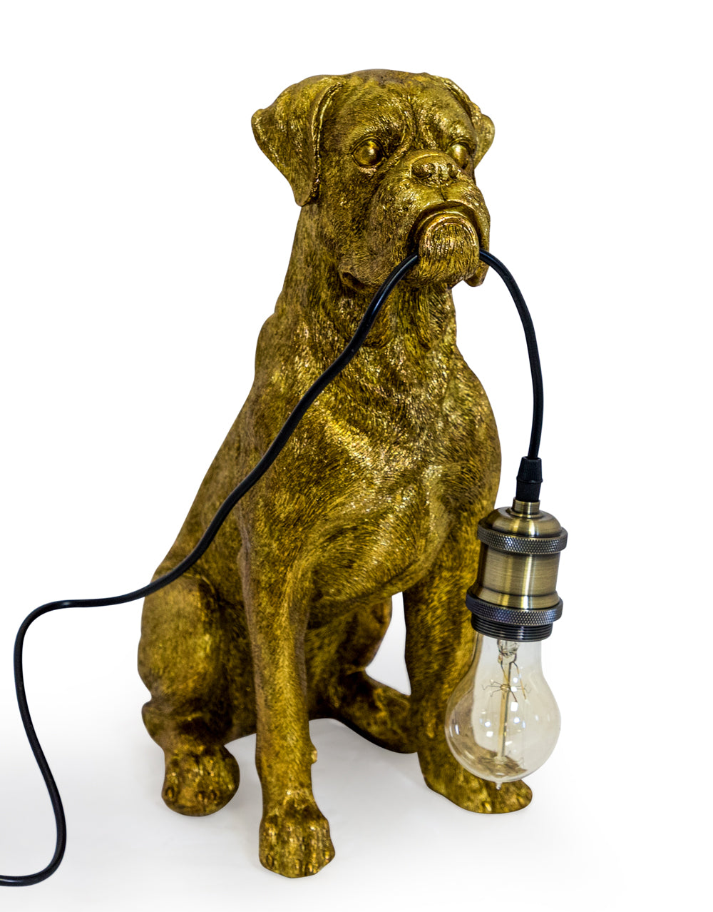 Antique Gold Sitting Boxer Dog Table Lamp