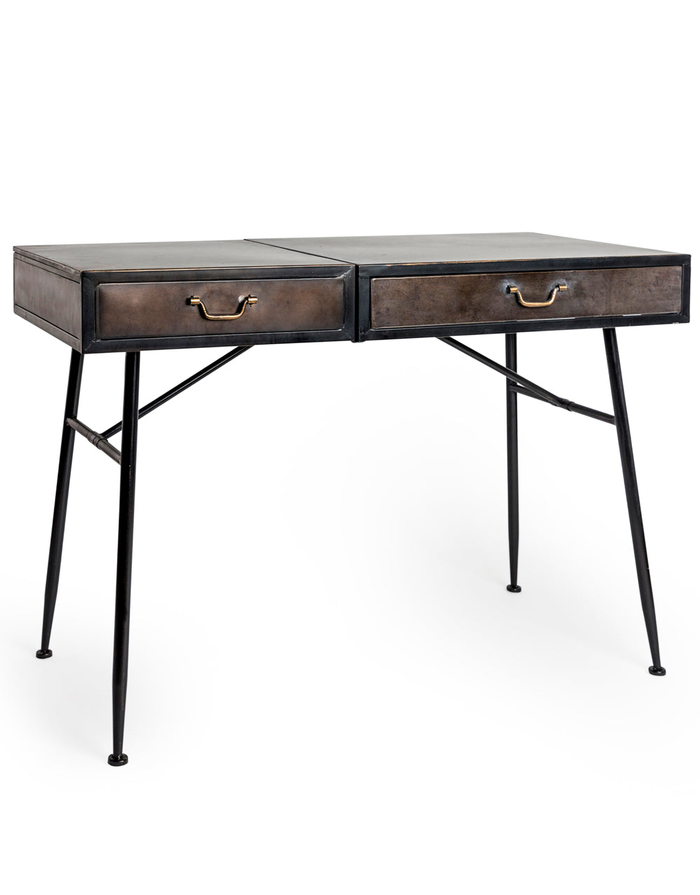 Black and Antique Gold "Orwell" Desk with Concealed Vanity Mirror