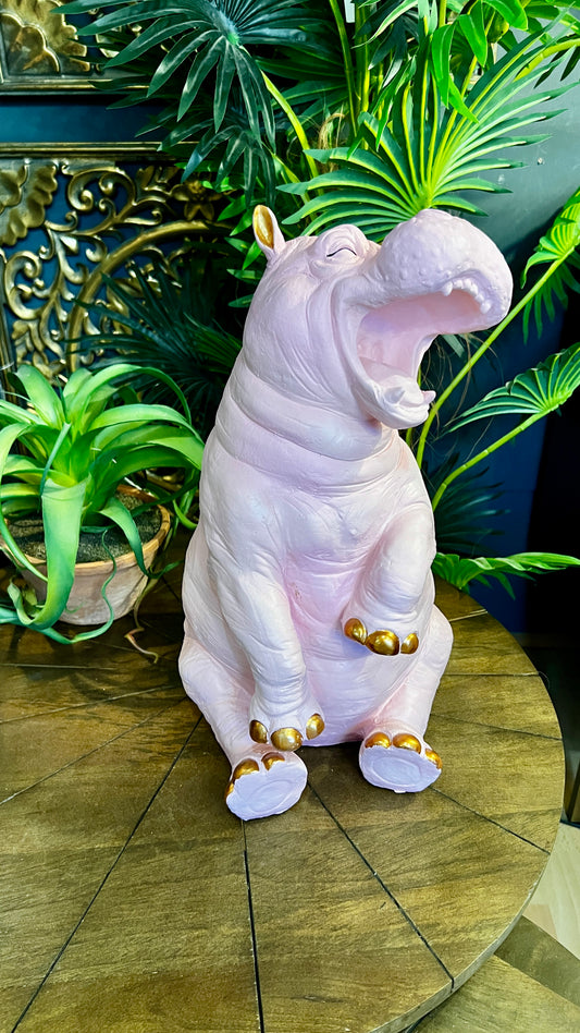 Pink with Gold Details Laughing Hippo Figure