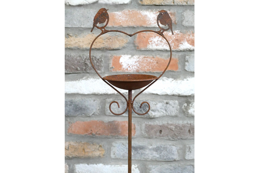Rusty Garden Bird Feeder Stake - Heart