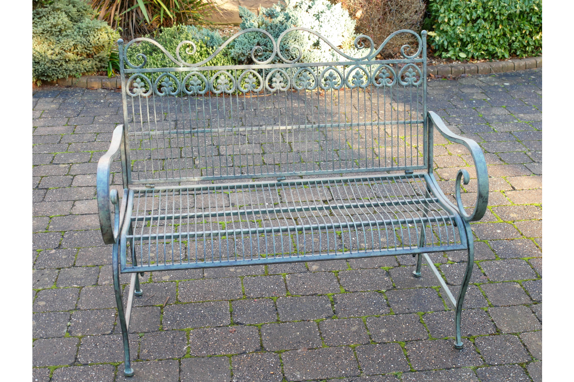 Outdoor Patinated Metal Garden Bench