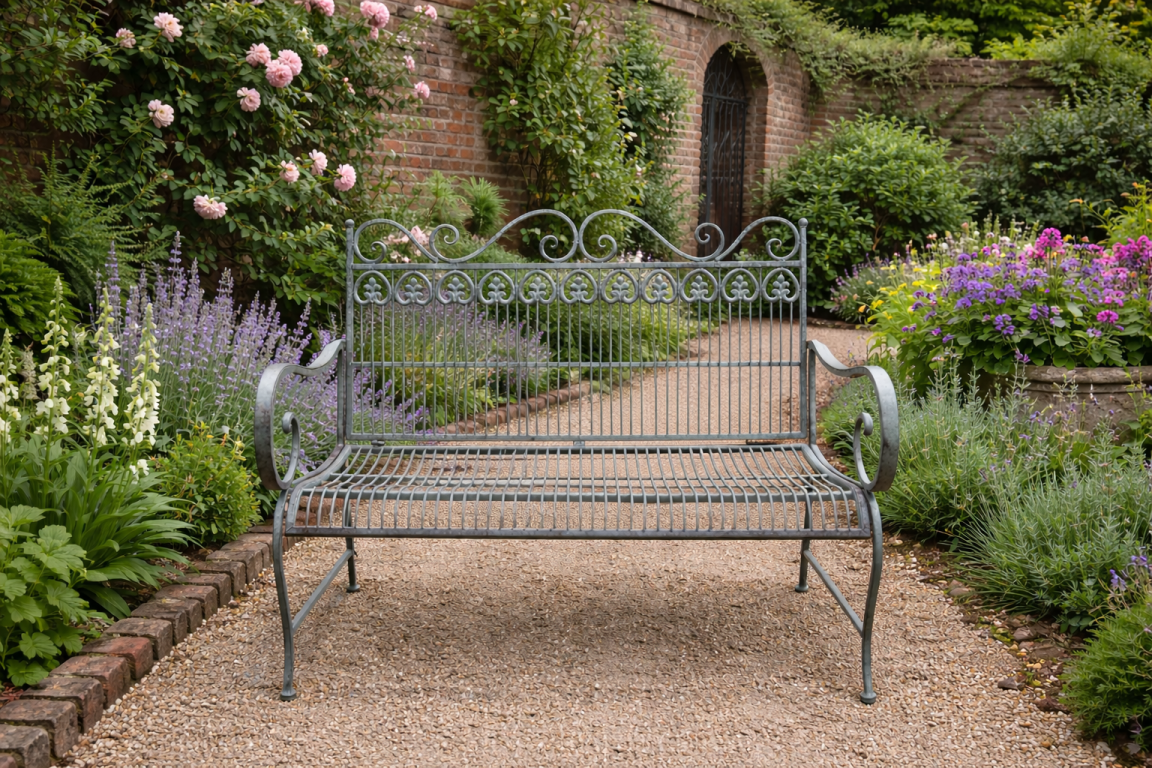 Outdoor Patinated Metal Garden Bench