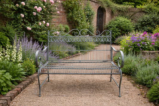 Outdoor Patinated Metal Garden Bench