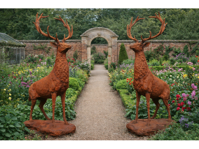 Pair of Rusty Stag Garden Statues