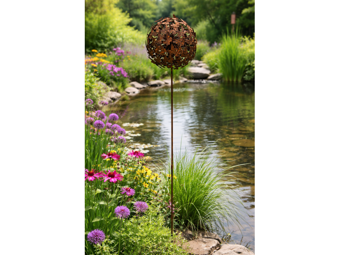 Rusty Butterfly Ball Stake - Large