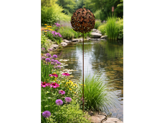 Rusty Butterfly Ball Stake - Large
