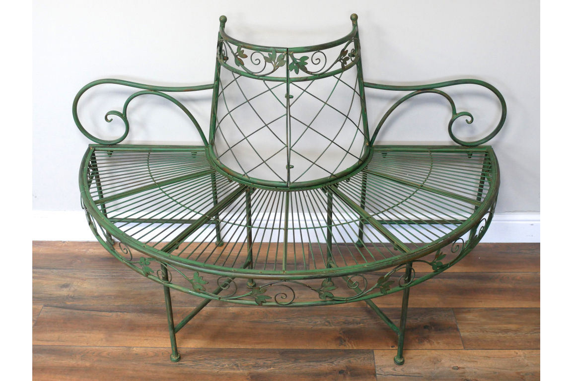 Outdoor 1/2 Round Bench For Tree Trunk - Green