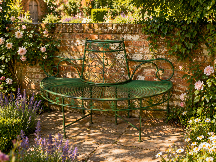 Outdoor 1/2 Round Bench For Tree Trunk - Green