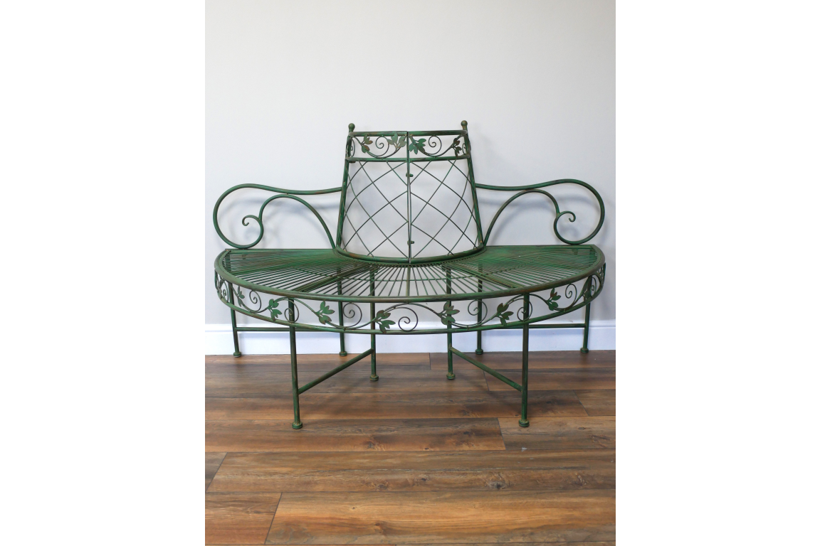 Outdoor 1/2 Round Bench For Tree Trunk - Green