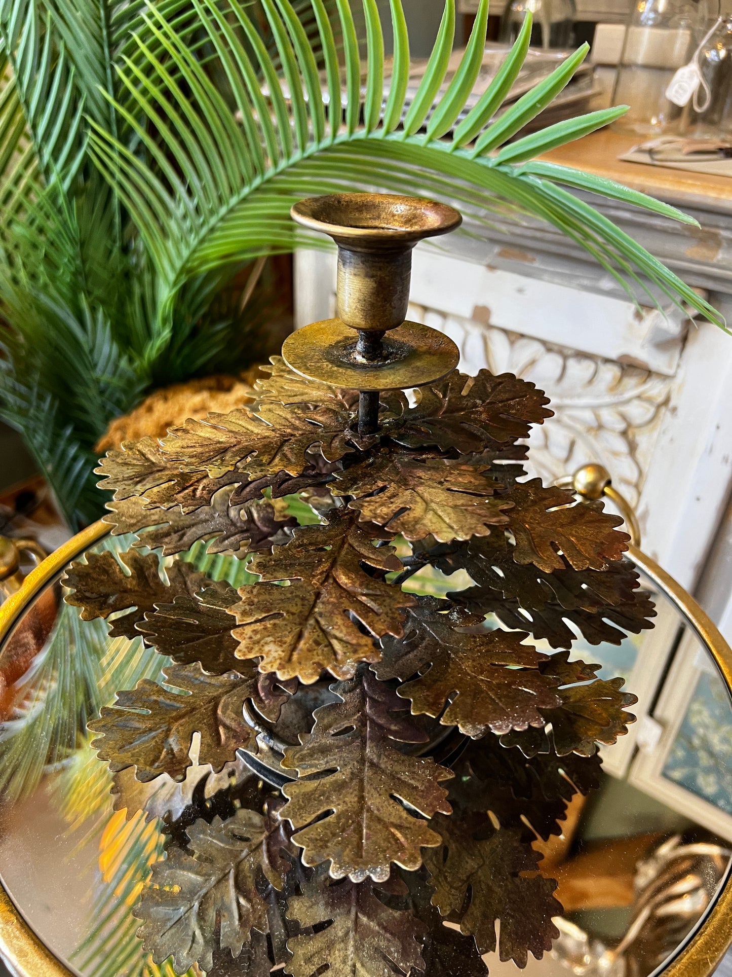 Antique Gold Oak Leaf Candle Holder