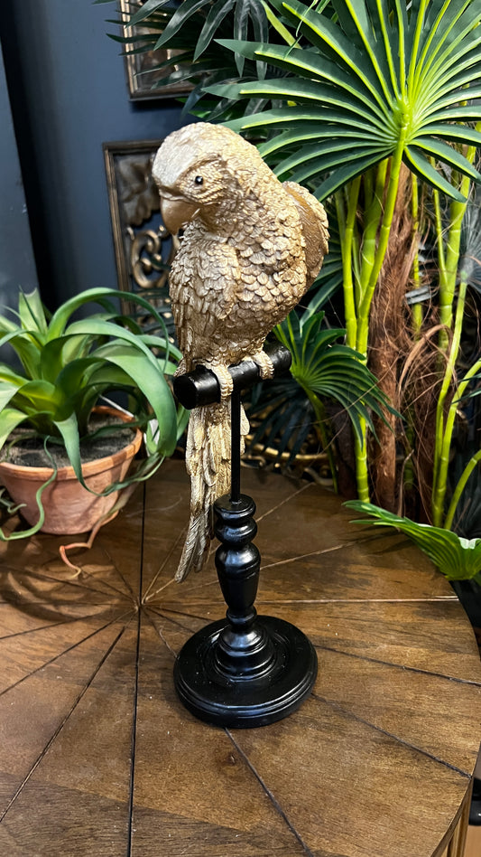 Gold Parrot on Perch Figure