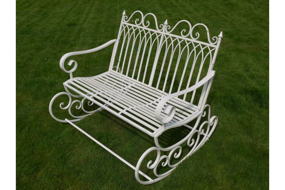 Outdoor Cream Metal Rocking Bench