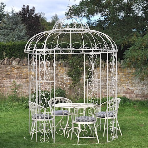 Outdoor Metal Gazebo Antiqued Cream Finish with Birds