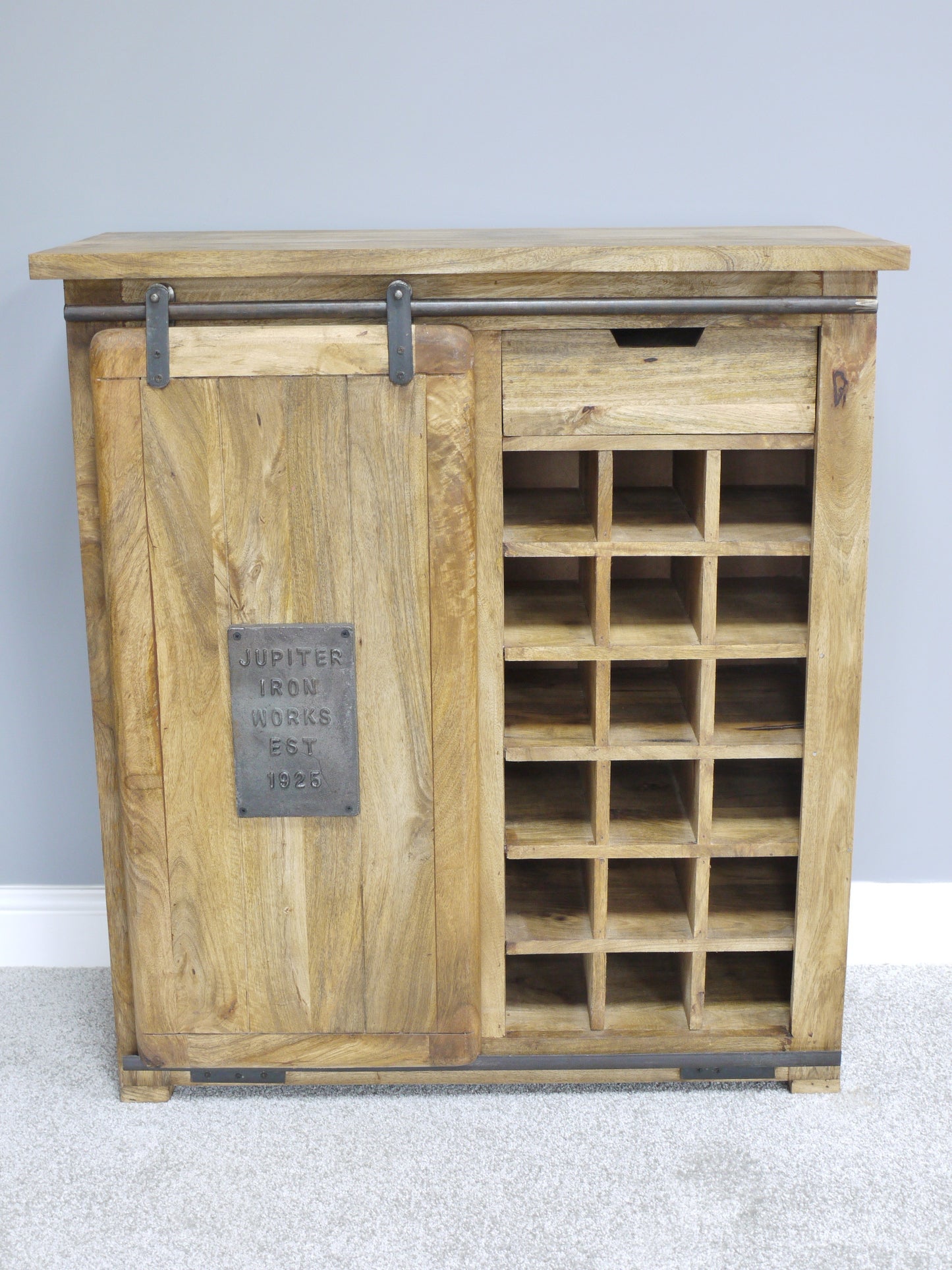 Industrial Wine Cabinet with Sliding Door