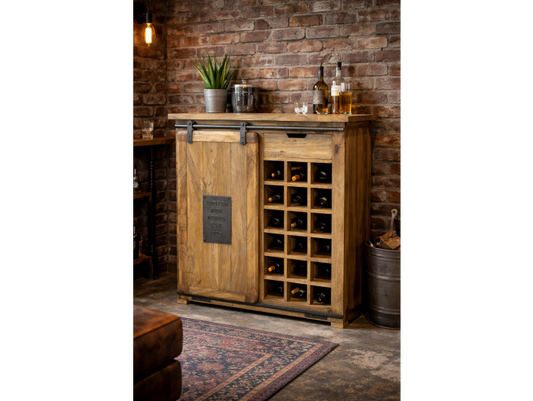 Industrial Wine Cabinet with Sliding Door - Low Stock, Be Quick!