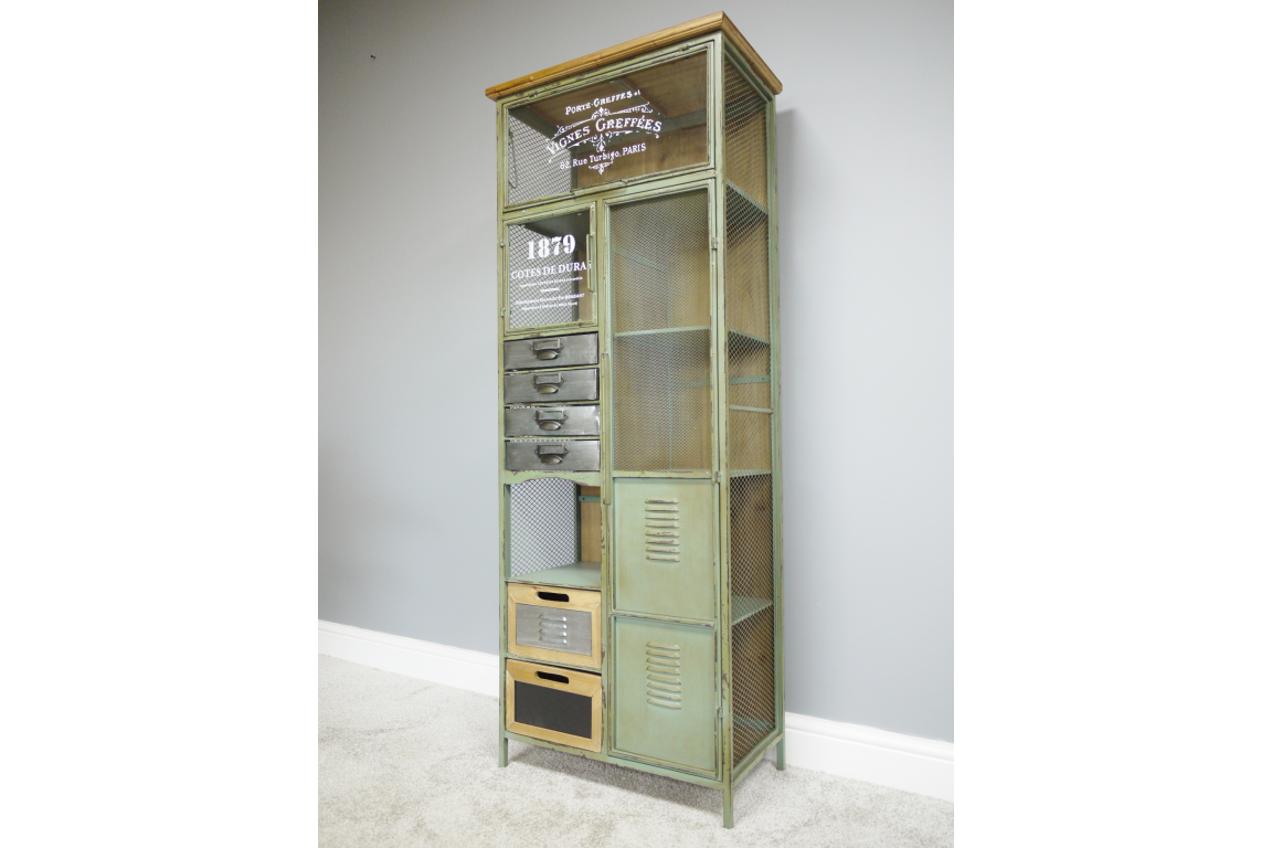 Tall Metal Green Cabinet multi Drawer