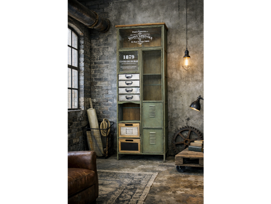 Tall Metal Green Cabinet multi Drawer