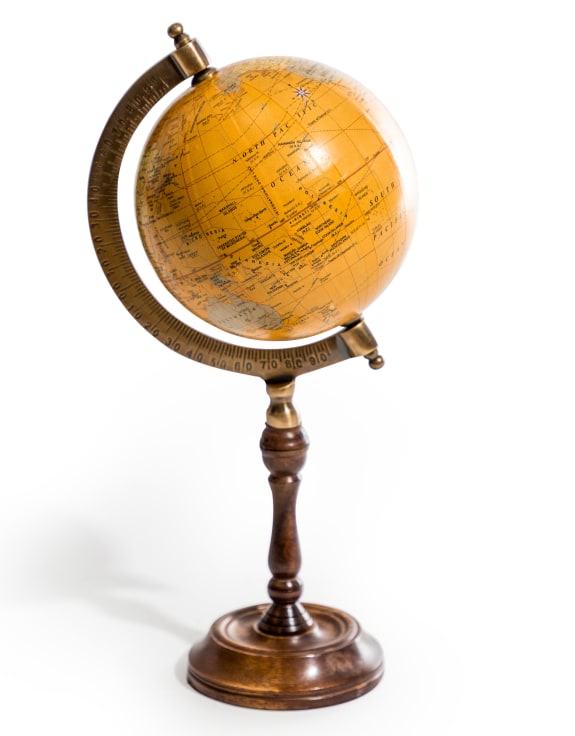 Antiqued Brown Globe on Wooden Stand Small