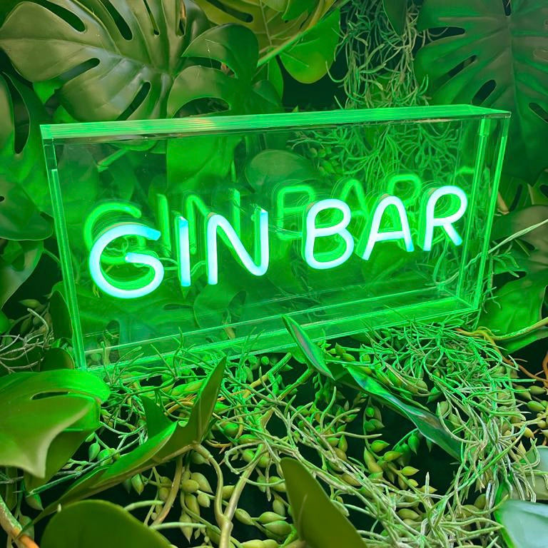 LED Neon Acrylic Light Box - Gin Bar Blue